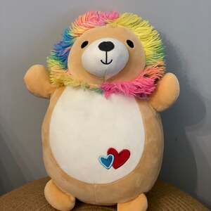 squishmallow 14 inch hedgehog with rainbow mane hood for all ages